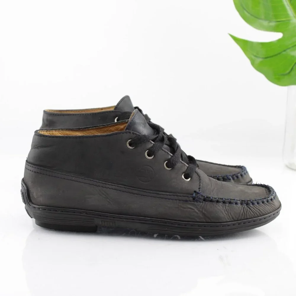 BiKey Womens Boot‎ Size 38 7 Black Leather Lace Up Moc Toe Casual Bootie Italy
